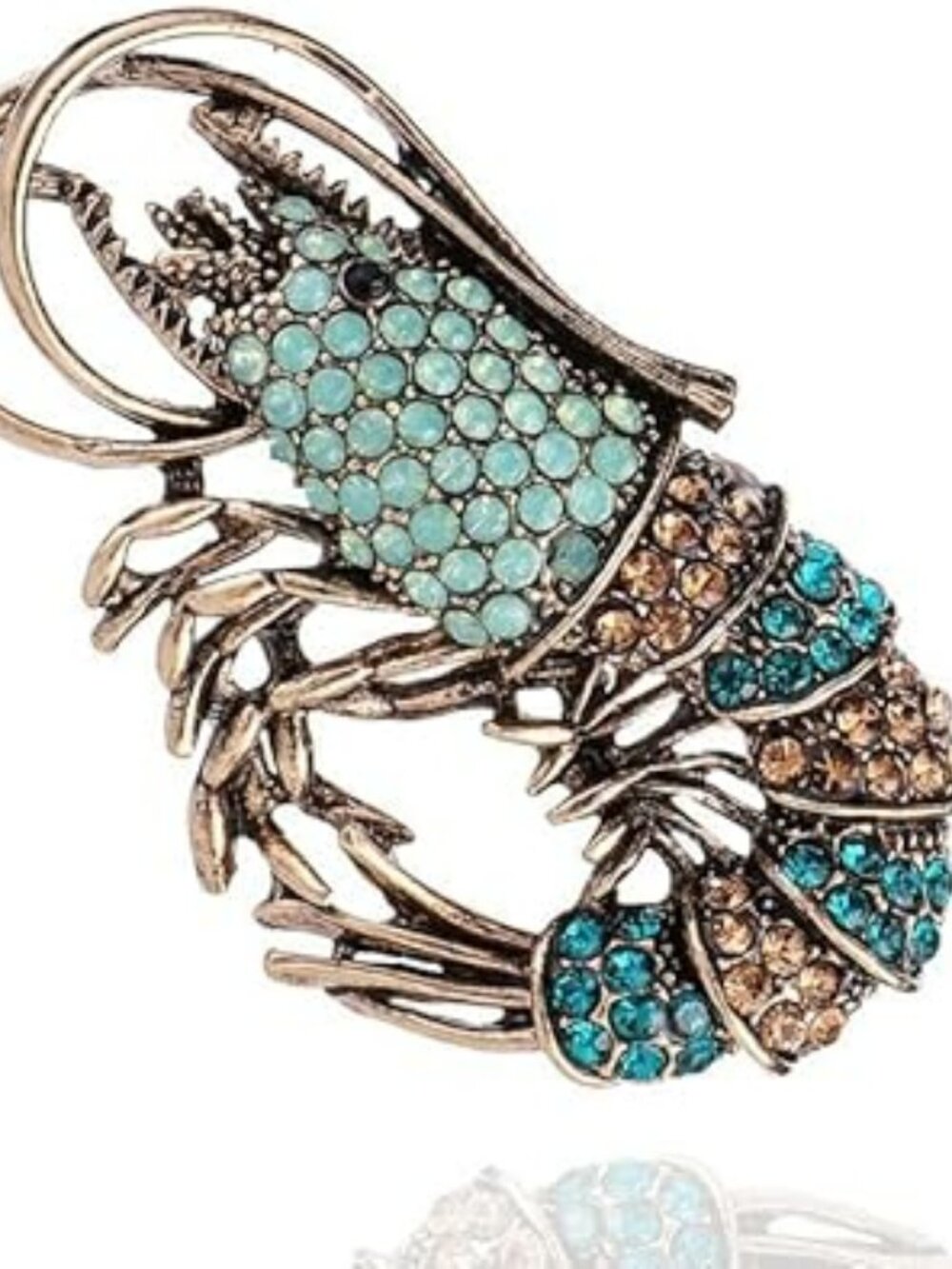 Blue Lobster Brooch‎ Antique Style Lapel Pin Lots of Rhinestones